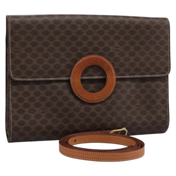 CELINE Macadam Canvas Shoulder Bag PVC Brown Gold - Picture 1 of 15